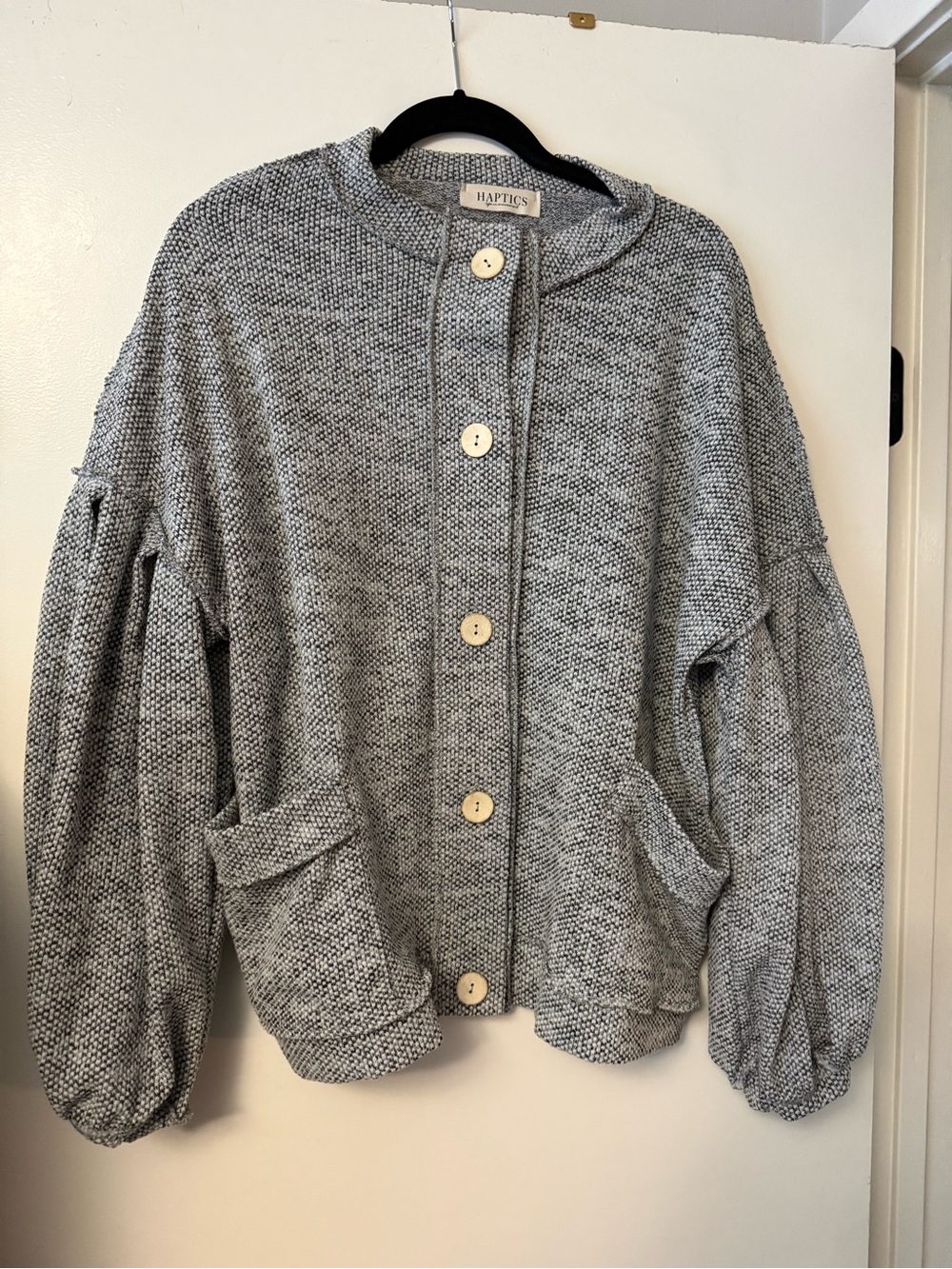 Haptics Grey Textured Button-Front Cardigan